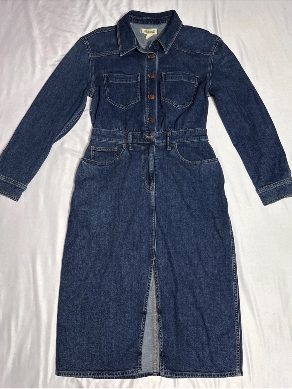 Madewell Dark Blue Denim Button-Front Mini Dress